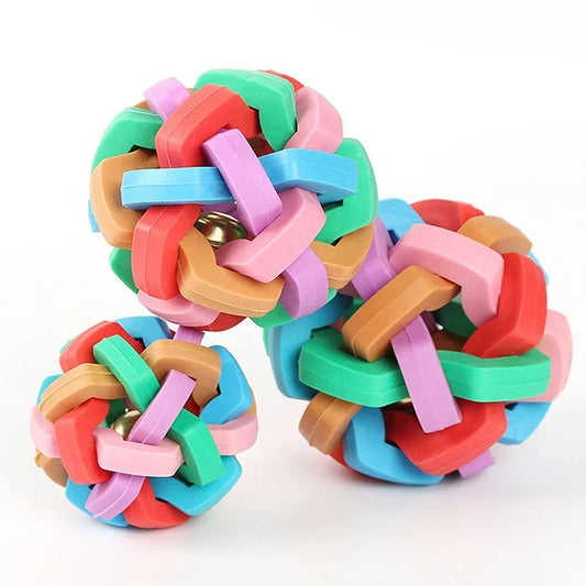 Rainbow Pet Rubber Chew Toy Ball with Colorful Bell Bite